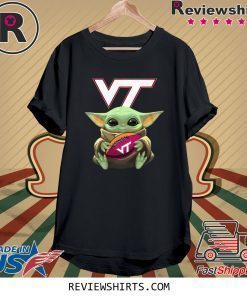 Baby Yoda Hug Virginia Tech Ball Logo T-Shirt