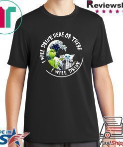 Grinch Baby Yoda i will drink here there White Claw Hard Seltzer shirt