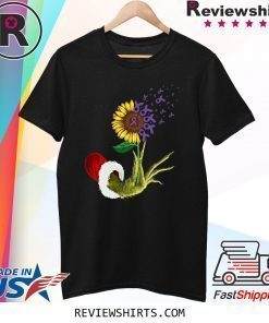 Grinch Hand Holding Awareness Cancer Sunflower Shirt