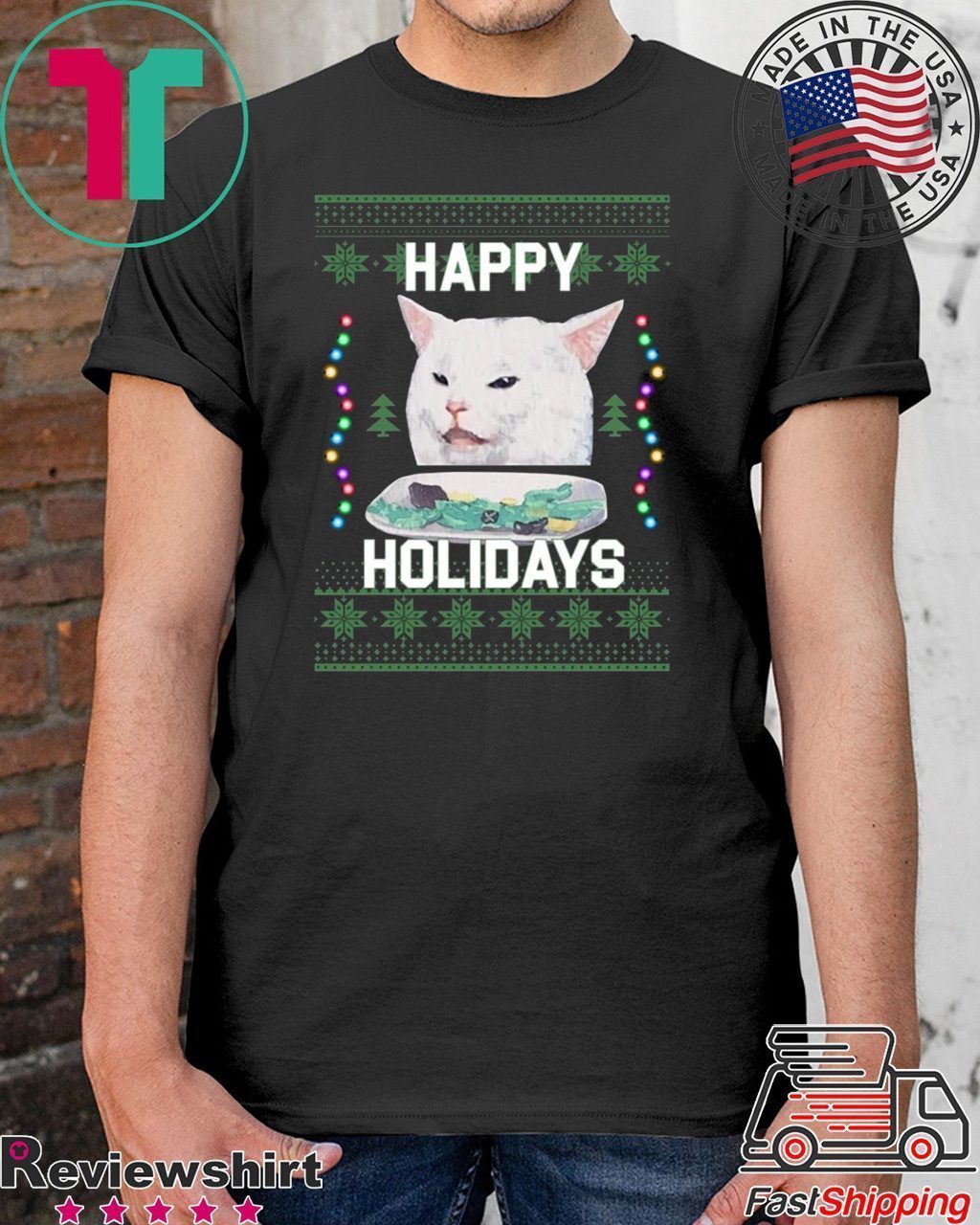 Happy Holidays Cat Woman Yelling At Cat Christmas Shirt