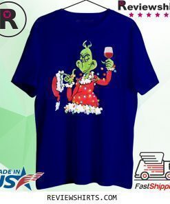 Santa Grinch Drink Wine Christmas Light T-Shirt