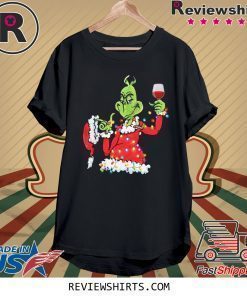 Santa Grinch Drink Wine Christmas Light T-Shirt