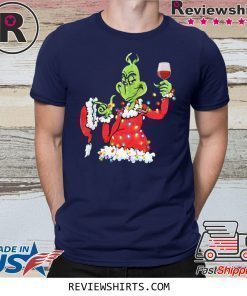 Santa Grinch Drink Wine Christmas Light T-Shirt