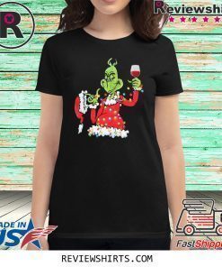 Santa Grinch Drink Wine Christmas Light T-Shirt