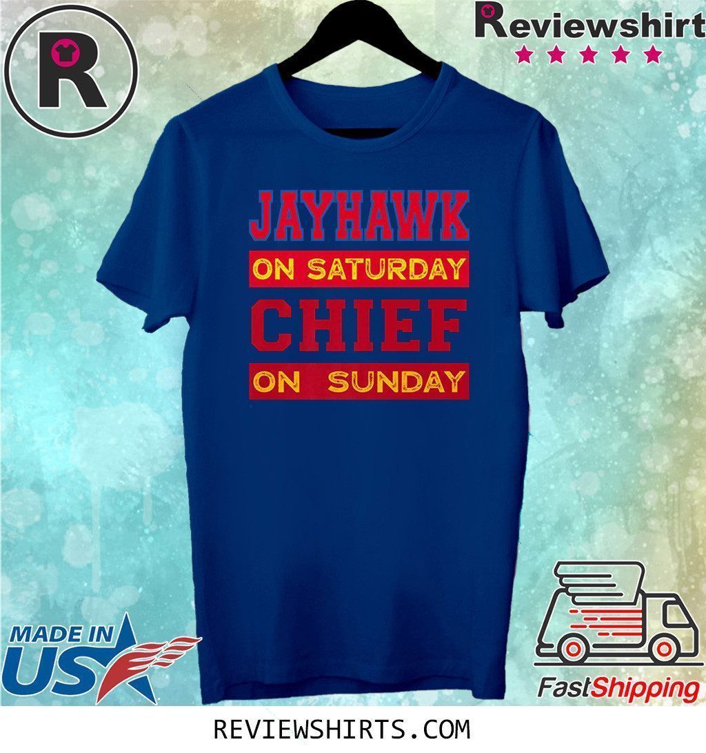 Jayhawk on Saturday Chief on Sunday Kansas City Football T-Shirt