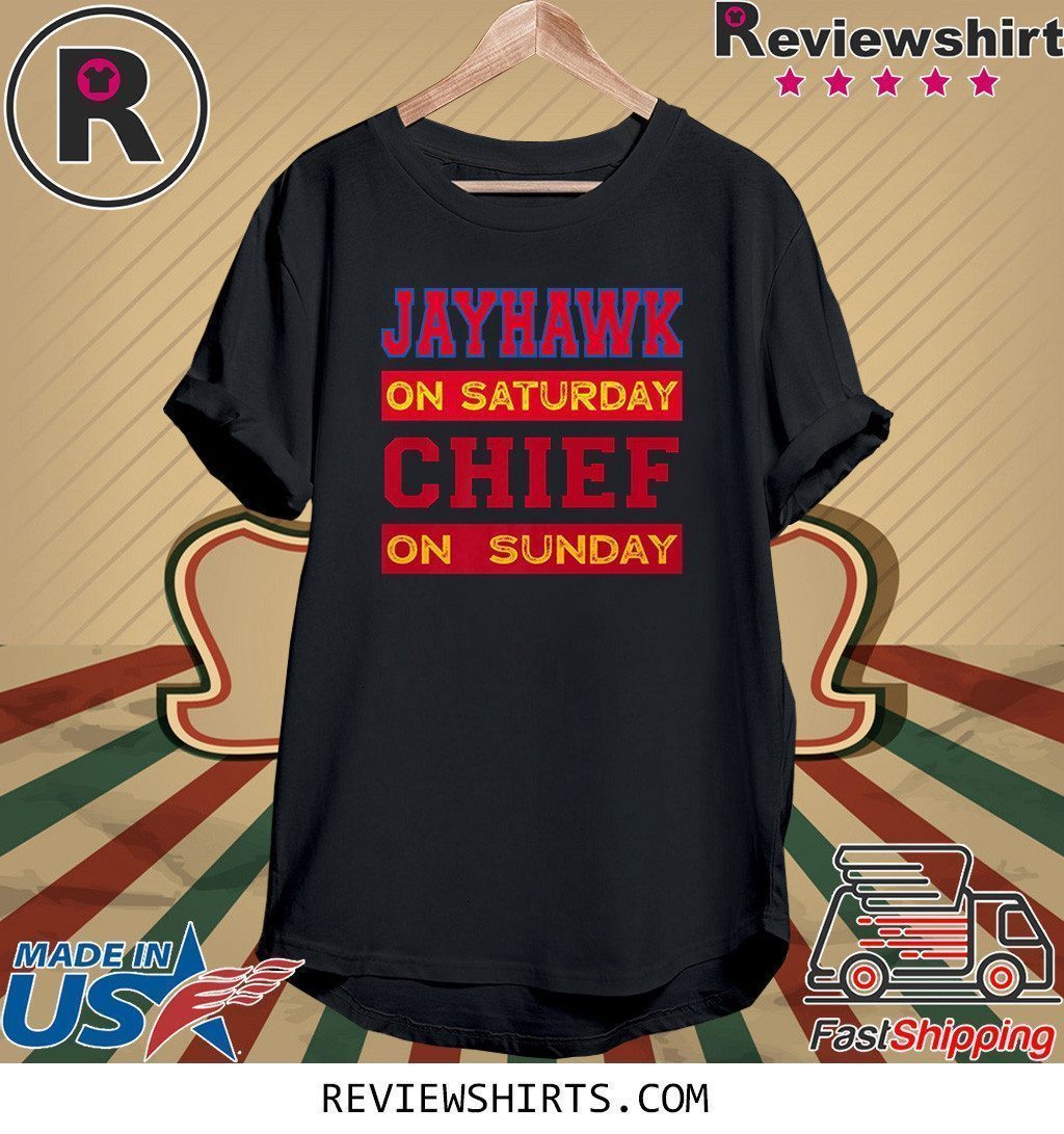 Jayhawk on Saturday Chief on Sunday Kansas City Football T-Shirt
