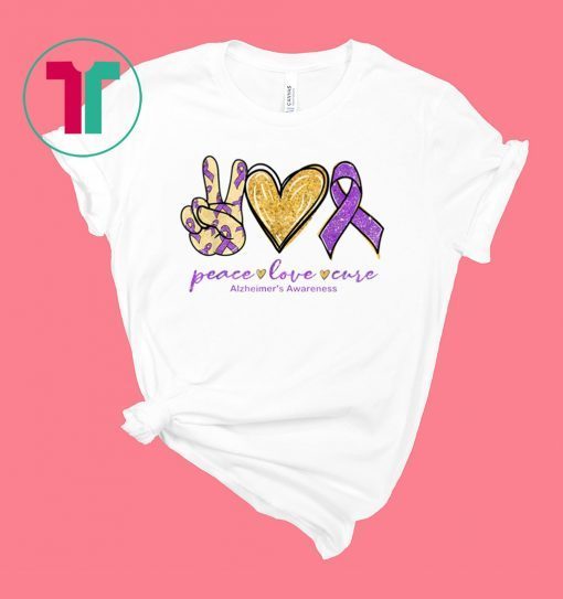 Peace Love Cure Purple Ribbon Alzheimer's Awareness T-Shirt