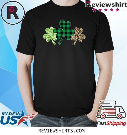 Plaid Shamrock Shirt Leopard Camouflage Fun St Patricks Day T-Shirt