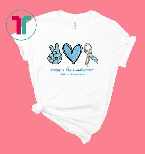 Peace Sign Heart Peace Love Understand Autism Awareness T-Shirt