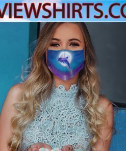 Dolphin Jumping Under Moonlight Face Mask