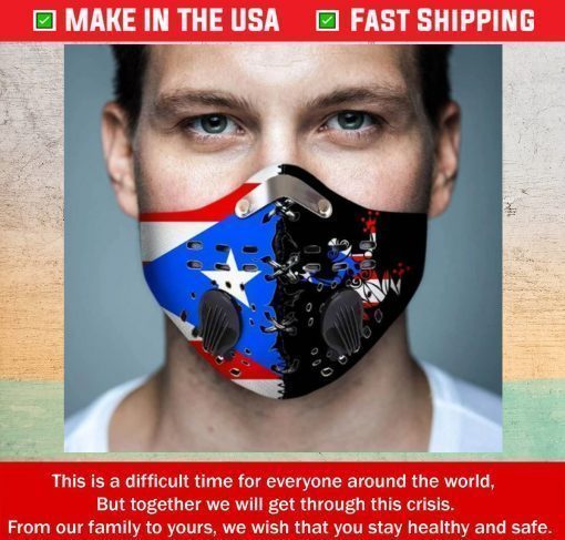 American and Puerto Rico Flag Filter Activated Carbon Face Mask
