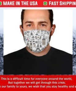 France Doodle Pattern Filter Face Mask