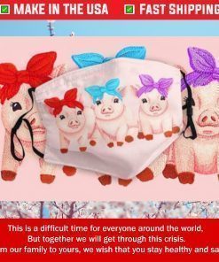 Sweet Pink Piglet Trio Embroidery Filter Face Mask