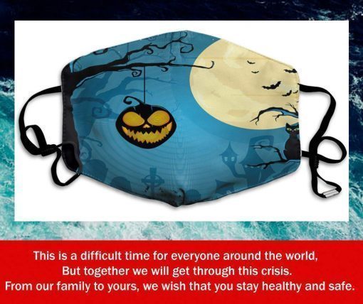 Anti Dusk Mask Jack-O-Lanterns Hang On Tree Bats Full Moon And Cat Cotton Face Mask