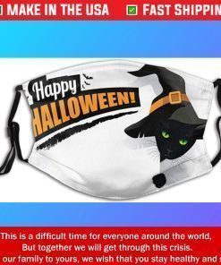 Cat Green Eyes Witch Hat Halloween Cotton Face Mask