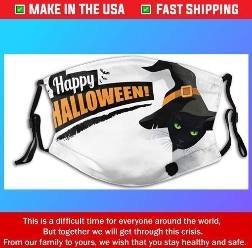 Cat Green Eyes Witch Hat Halloween Cotton Face Mask