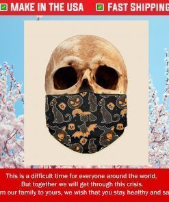 Fabric Face Mask With Filter Pocket - Halloween Witch And Black Cat