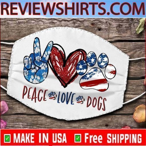 Peace Love Dogs Paw Usa Flag US Face Mask