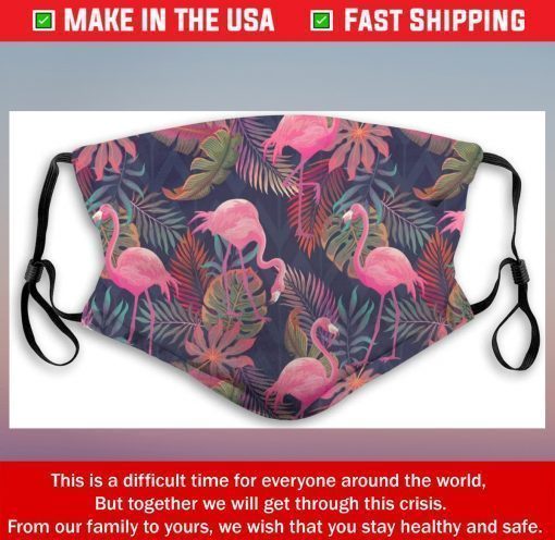 Pink Flamingo and Palm Leaves Cotton Face Mask