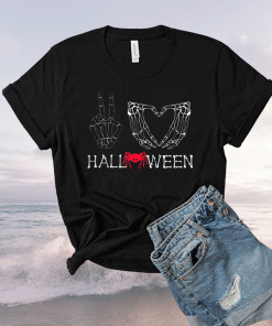 Peace Love Halloween Tops Skeleton Skull Clothes Costume Shirt