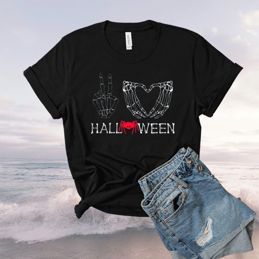 Peace Love Halloween Tops Skeleton Skull Clothes Costume Shirt