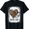 Game Day With Leopard Heart Football Lovers Mom Bleached Shirt