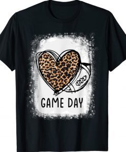 Game Day With Leopard Heart Football Lovers Mom Bleached Shirt