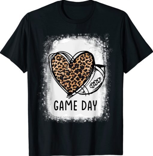 Game Day With Leopard Heart Football Lovers Mom Bleached Shirt