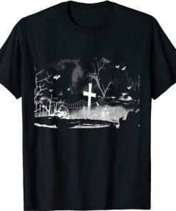 Halloween spooky graveyard bats art print shirt