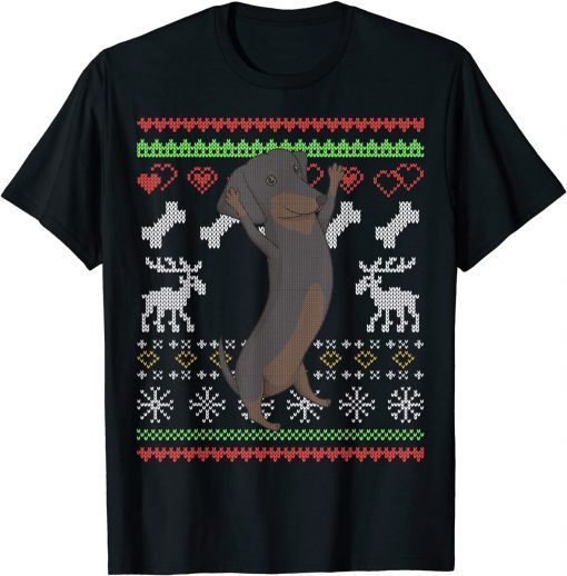 2021 Dachshund Dog Santa Claus Ugly Christmas Pattern X-Mas T-Shirt