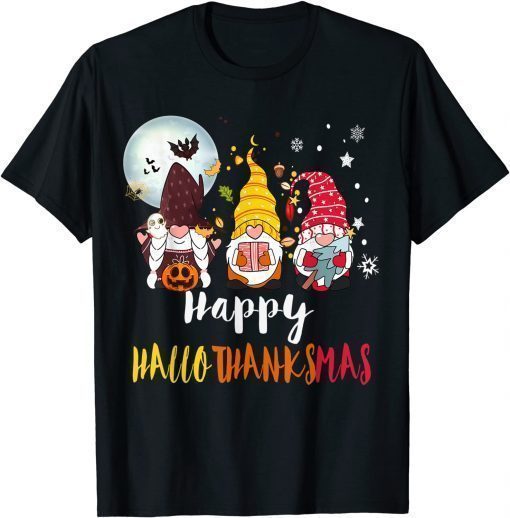 Official Halloween Merry Christmas Happy Hallothanksmas Gnomes Lover T-Shirt