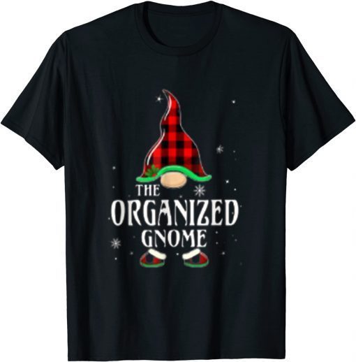 2021 Organized Gnome Buffalo Plaid Matching Family Christmas T-Shirt