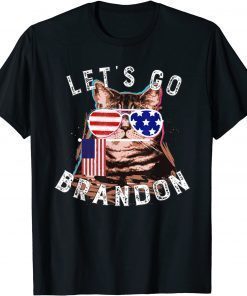 2021 Vintage Cat US Flag Let's go Brandon Impeach 46 T-Shirt