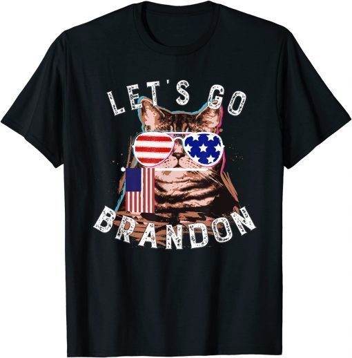 2021 Vintage Cat US Flag Let's go Brandon Impeach 46 T-Shirt