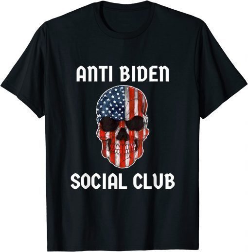 T-Shirt Anti Biden Social Club with American Flag Skull