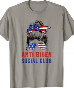 T-Shirt Anti Biden Social Club Messy Bun Sunglasses US Flag