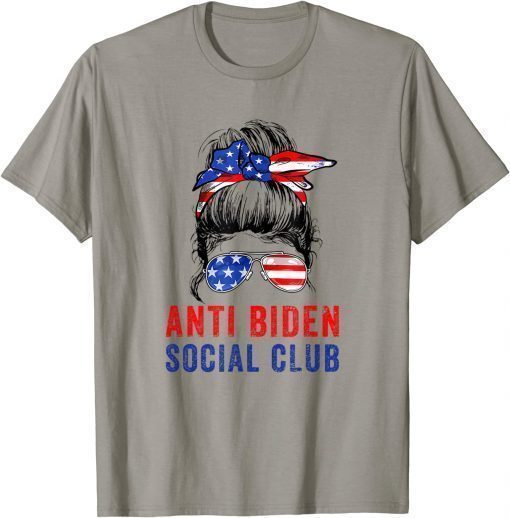 T-Shirt Anti Biden Social Club Messy Bun Sunglasses US Flag