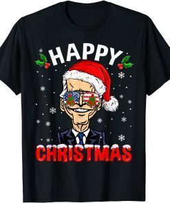 2021 Happy Christmas Funny Joe Biden Santa Hat Xmas Snowflake T-Shirt