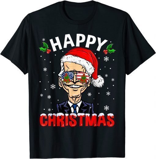 2021 Happy Christmas Funny Joe Biden Santa Hat Xmas Snowflake T-Shirt