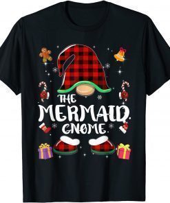 Mermaid Gnome Buffalo Plaid Red Matching Family Christmas TShirt