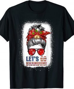 Let’s Go Brandon Messy Bun Girl Christmas Biden US Flag Xmas Gift TShirt