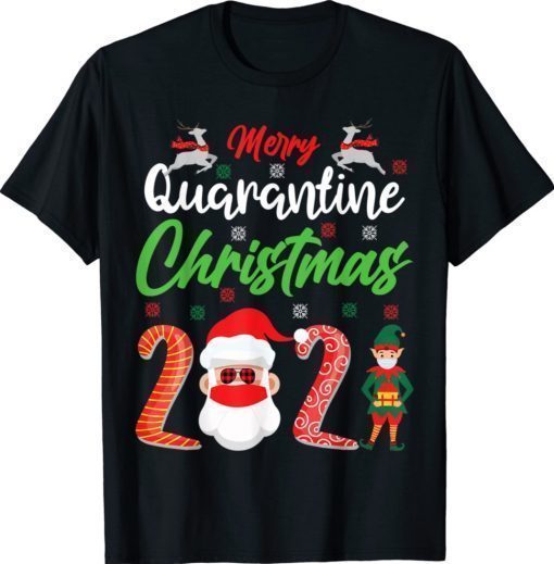 Merry Quarantine Christmas 2021 Elf Santa Claus Face Mask Shirt