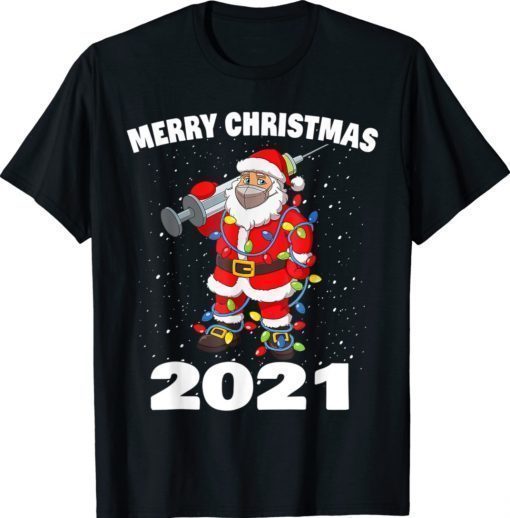 Merry Christmas 2021 Vaccinated Santa In Mask Tree Lights Shirt