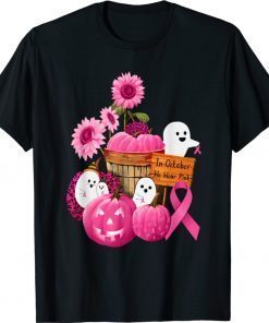 In October We Wear Pink Ghosts and Pumpkins For Breast Cancer Shirt