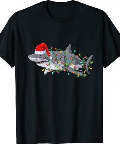 Santa Shark Christmas Lights Funny Boys Sharkmas Ugly Xmas 2021 T-Shirt