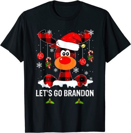 2021 Lets Go Biden Brandon Buffalo Red Plaid Reindeer Christmas T-Shirt