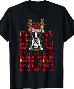 Official Boston Terrier Mom Red Plaid Buffalo Christmas Decorations T-Shirt