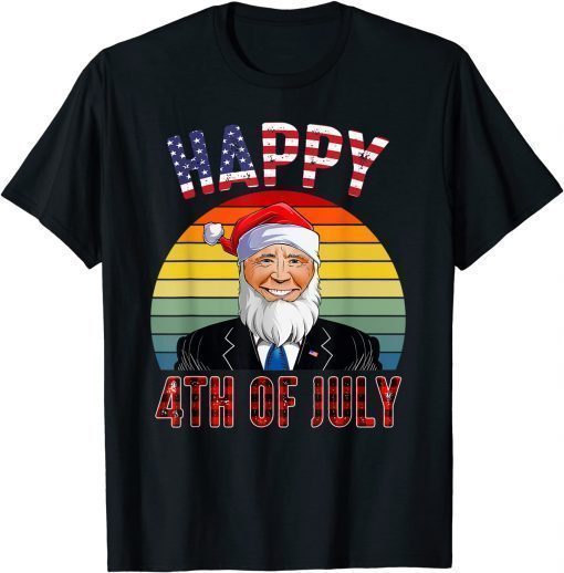 Funny Happy 4th July Meme Christmas 2021 Biden Santa Hat Fun Xmas T-Shirt