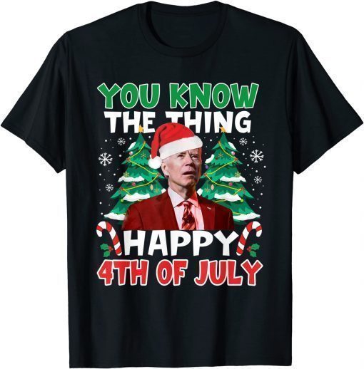 President Joe Biden Santa Hat Happy 4th July Funny Christmas T-Shirt