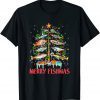 2021 Merry Fishmas Funny Christmas Tree Lights Fish Fishing Rod T-Shirt